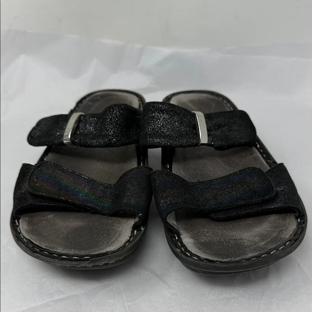 Alegria Karmen Black Shimmer Comfort Slides Iridescent Y2K Fairycore Sandals 7